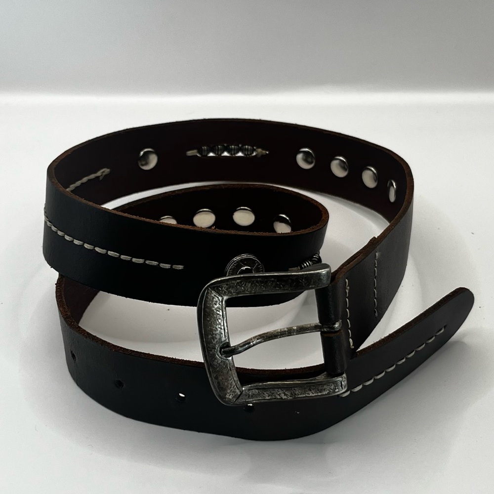 Men's Black Leather Belt with Contrast Stitching